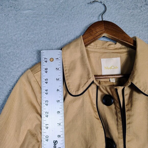ModCloth Trench Coat Women's XL Tan Belted Waist Mid-Length Lightweight Retro - Picture 7 of 14